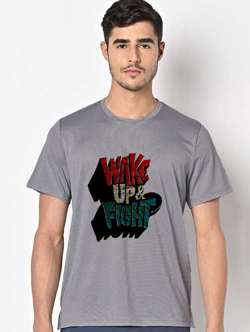 men grey round neck regular fit t-shirt - 21842796 -  Standard Image - 0