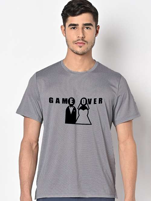 men grey round neck regular fit t-shirt - 21842807 - Standard Image - 0