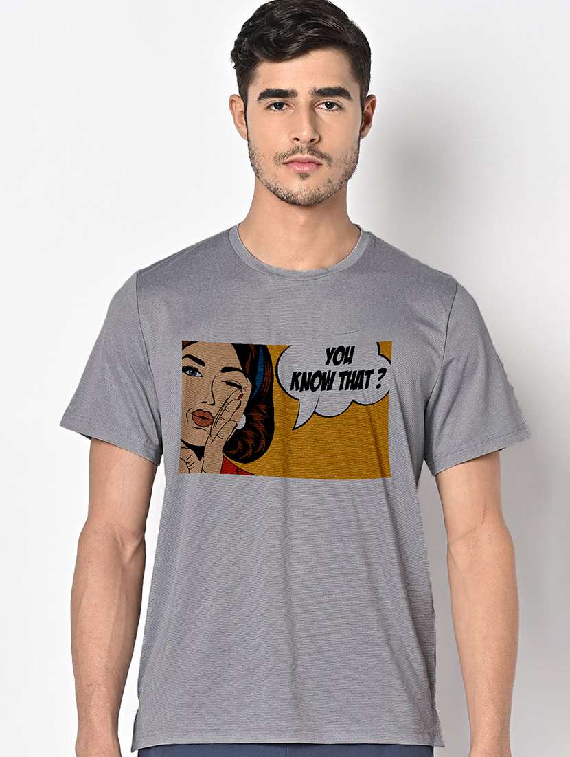 men grey round neck regular fit t-shirt