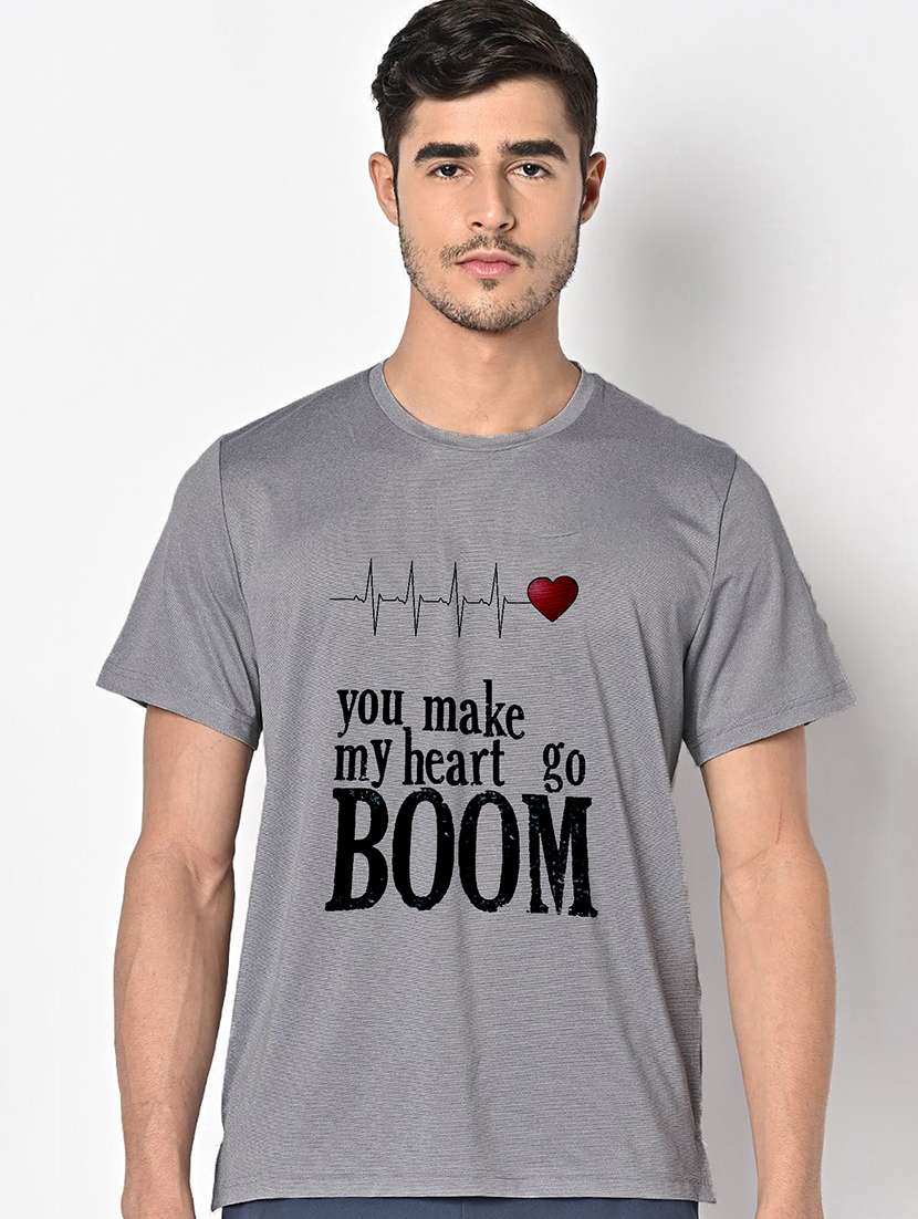 men grey round neck regular fit t-shirt - 21842825 -  Zoom Image - 0
