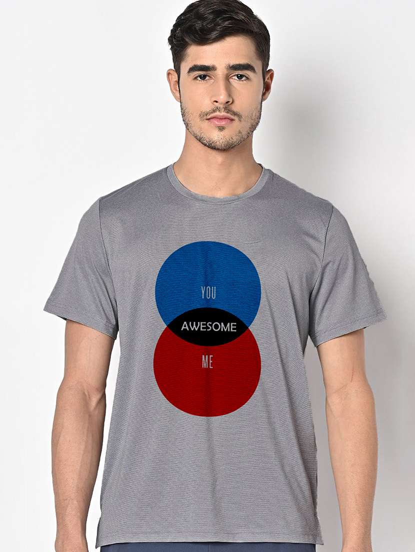 men grey round neck regular fit t-shirt