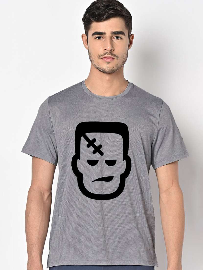 men grey round neck regular fit t-shirt