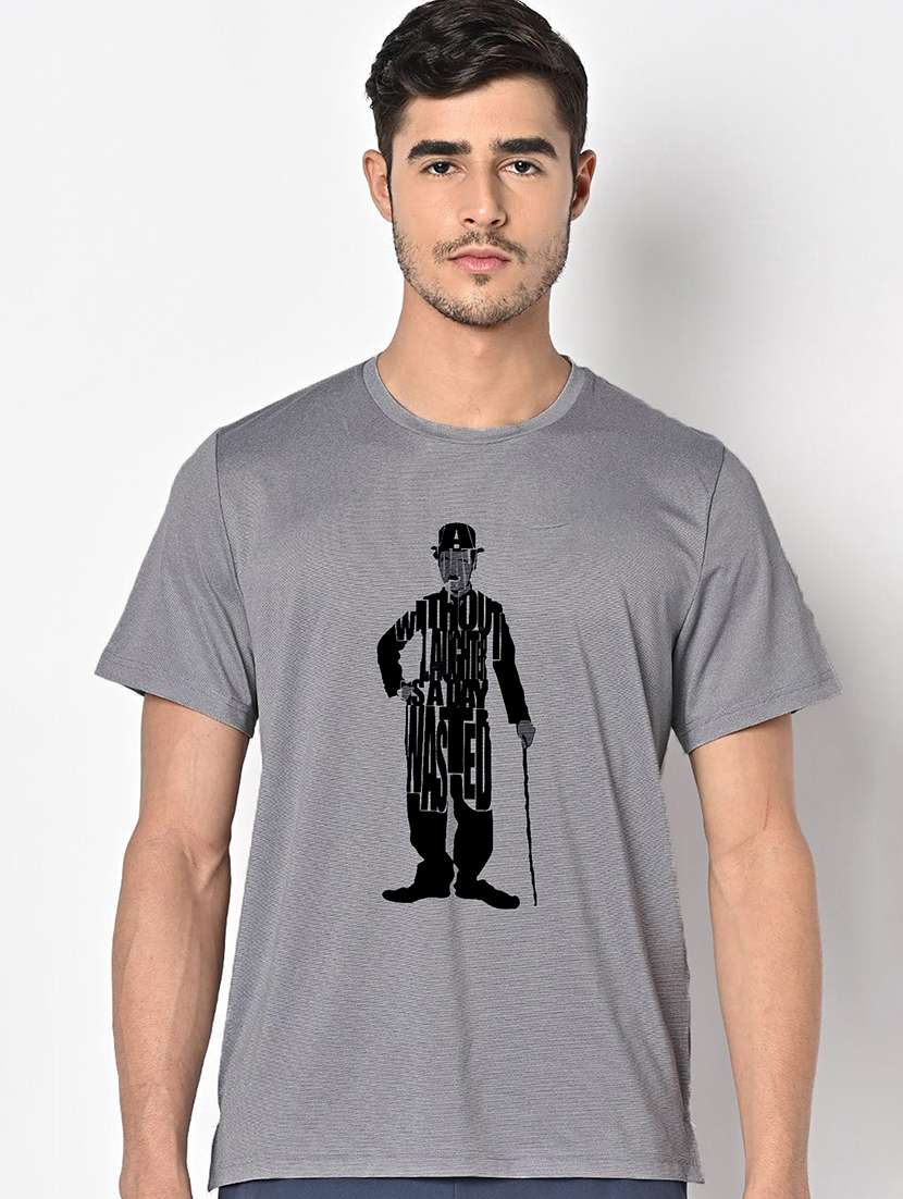 men grey round neck regular fit t-shirt