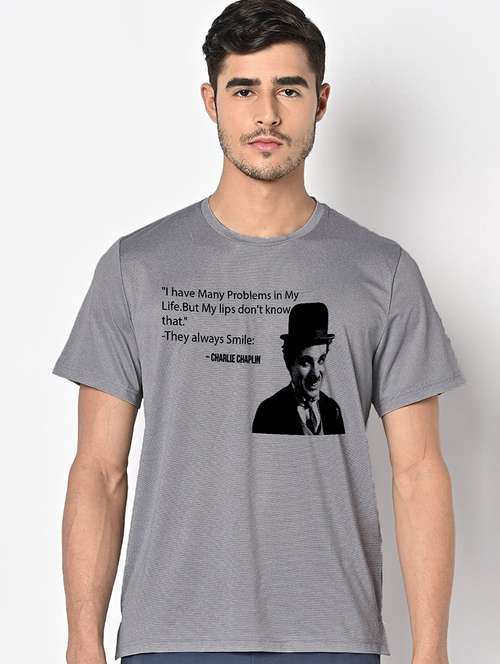men grey round neck regular fit t-shirt - 21842837 - Standard Image - 0
