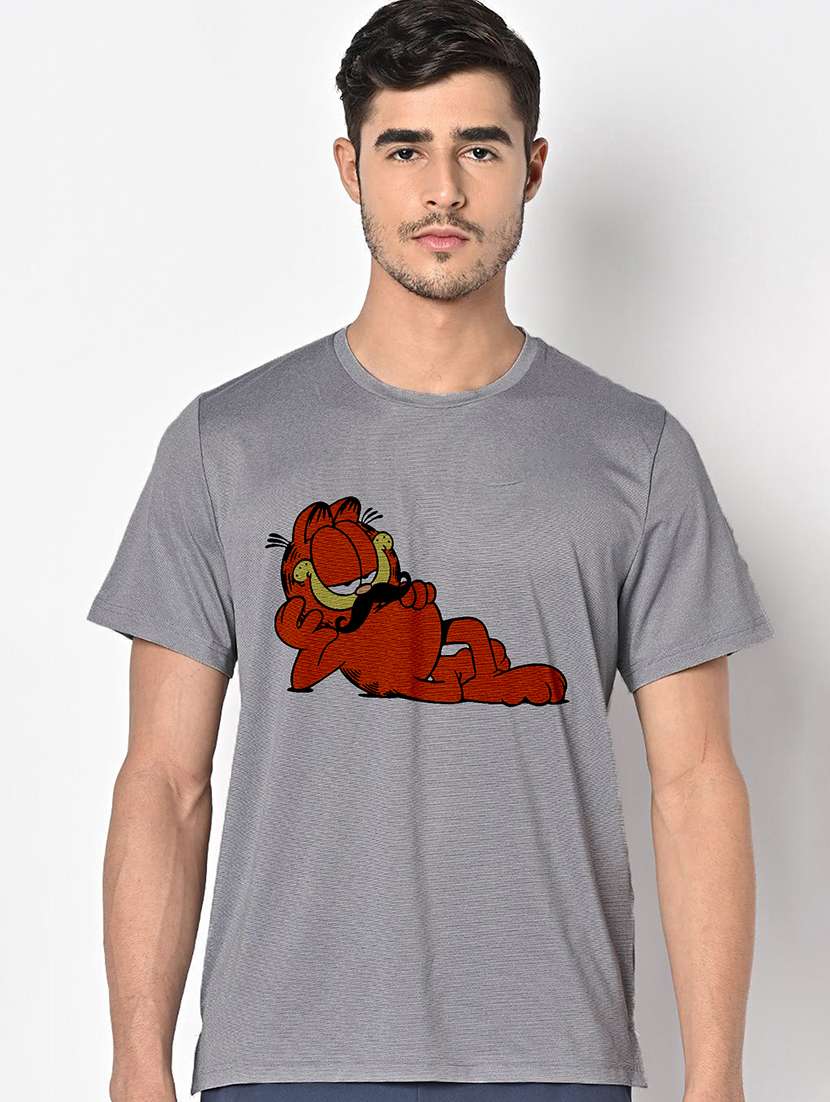 men grey round neck regular fit t-shirt