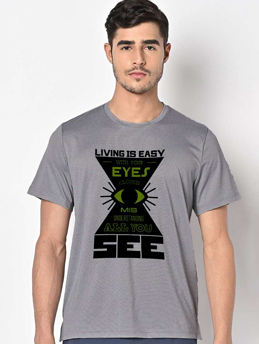 men grey round neck regular fit t-shirt - 21842843 -  Zoom Image - 0