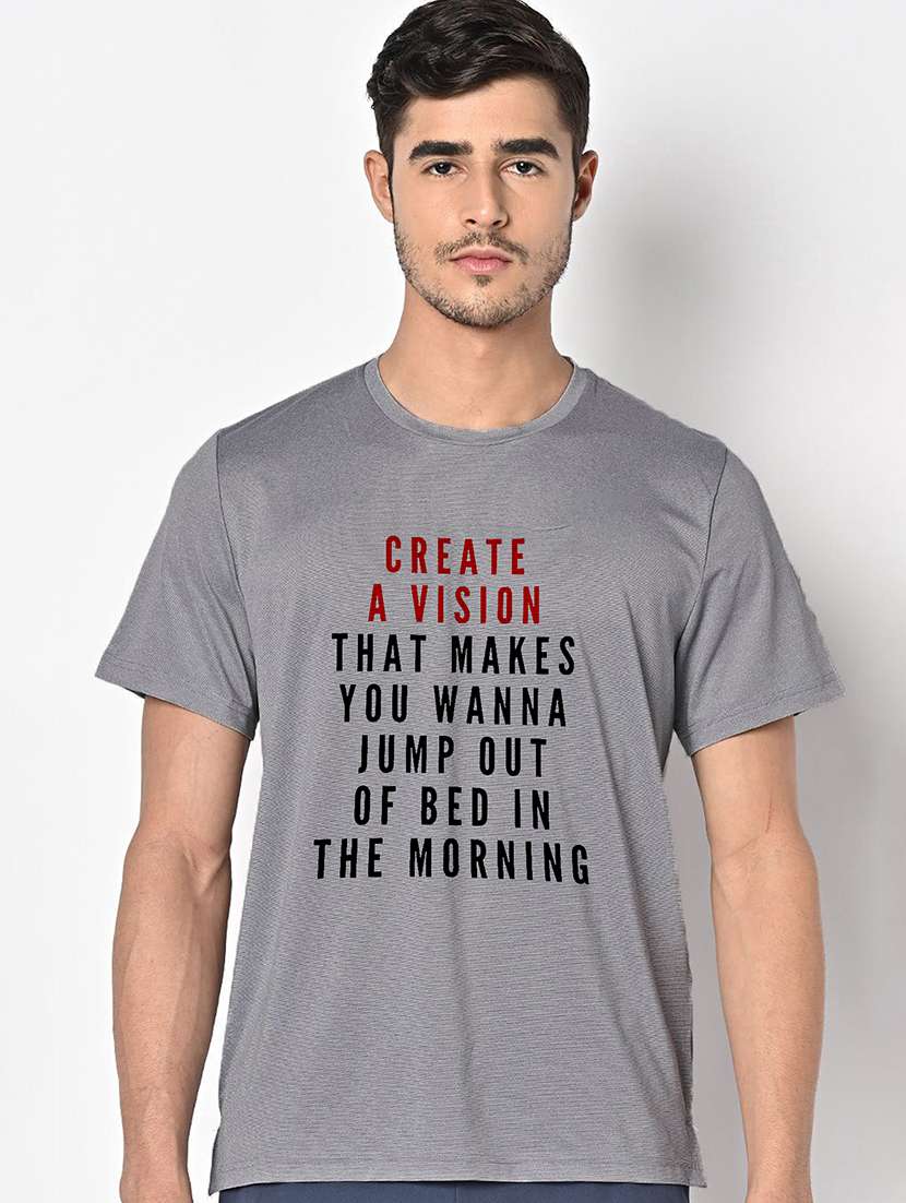 men grey round neck regular fit t-shirt