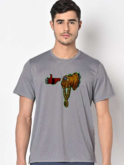 men grey round neck regular fit t-shirt - 21842867 -  Standard Image - 0