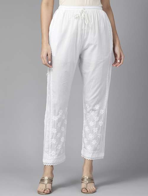 Women Embroidered Hem Tapered Pant