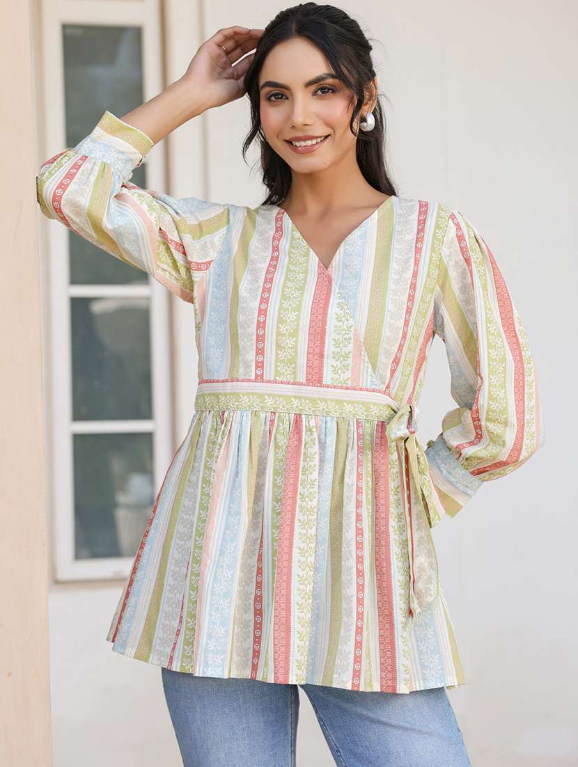 women printed puff sleeves flared kurti