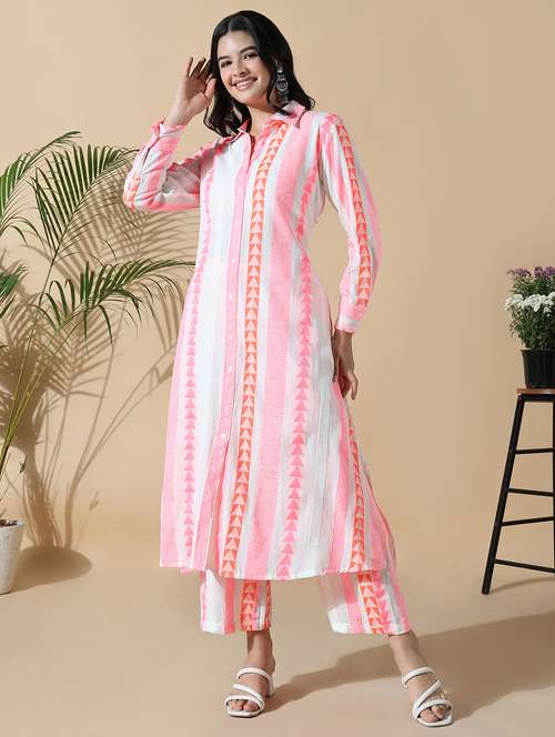 women pink long sleeve kurta palazzo set - 21842921 - Standard Image - 0