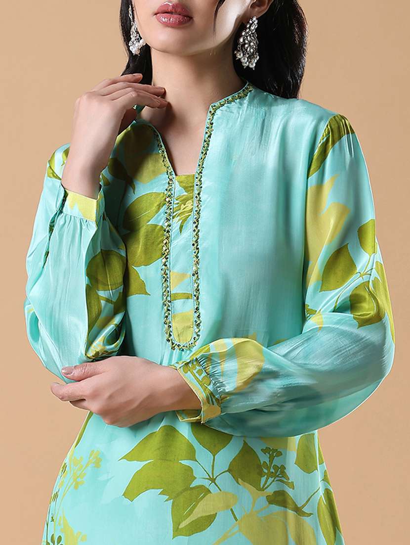 women light blue long sleeve kurta pant set - 21842923 -  Standard Image - 5