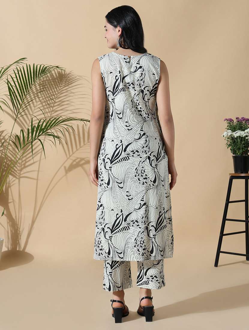 women off white printed sleeveless kurta pant set - 21842932 -  Standard Image - 3