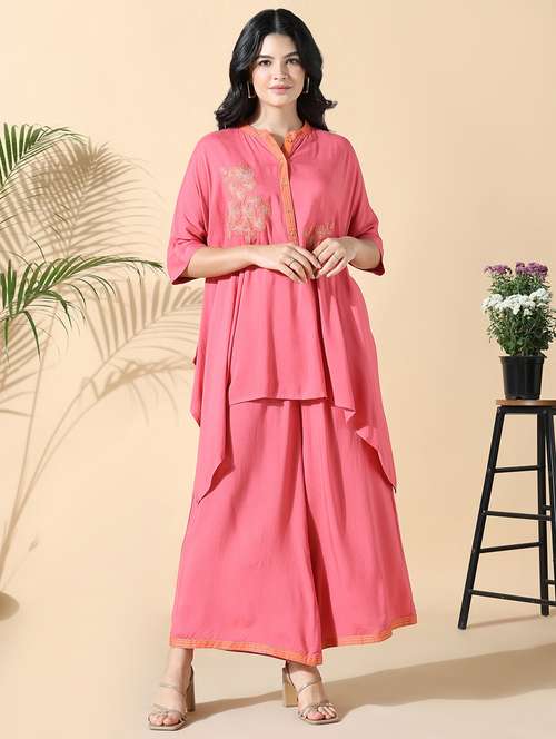 women pink embroidered kurta palazzo set  - 21842934 -  Standard Image - 0