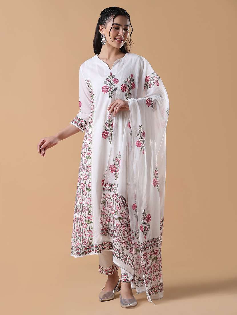 women three quarter sleeve kurta pant with dupatta set