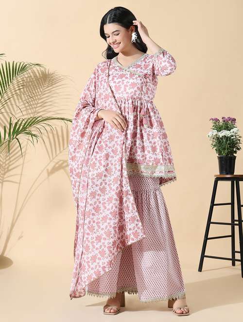 women three quarter sleeve kurta sharar with dupatta set - 21842954 -  Standard Image - 0