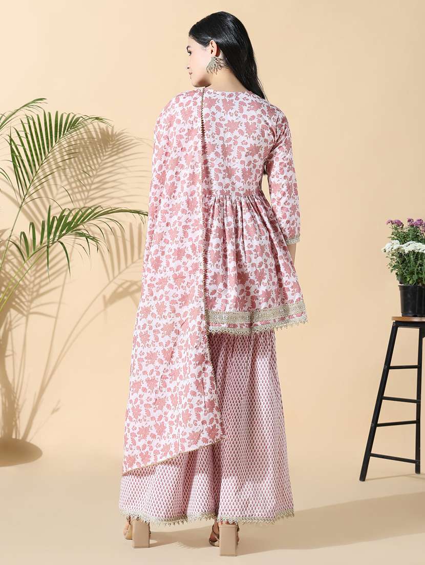 women three quarter sleeve kurta sharar with dupatta set - 21842954 -  Standard Image - 3