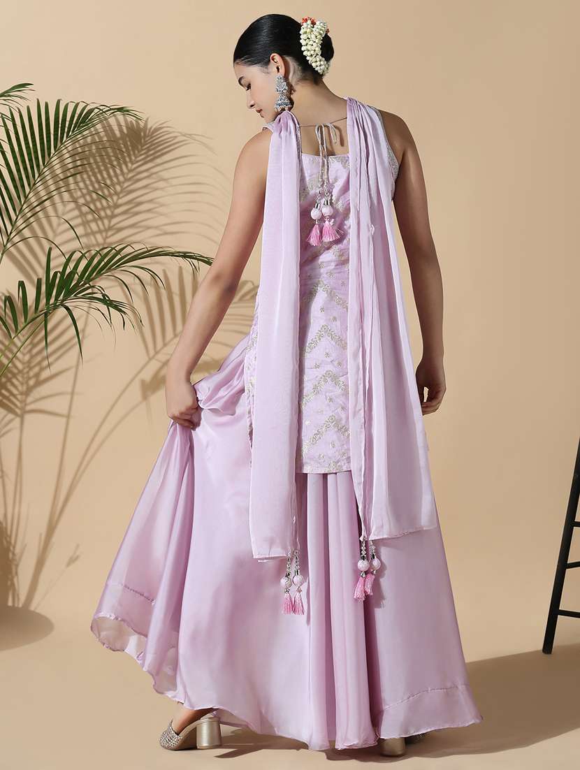 women lavender shoulder strap kurta palazzo set  - 21842955 -  Standard Image - 3