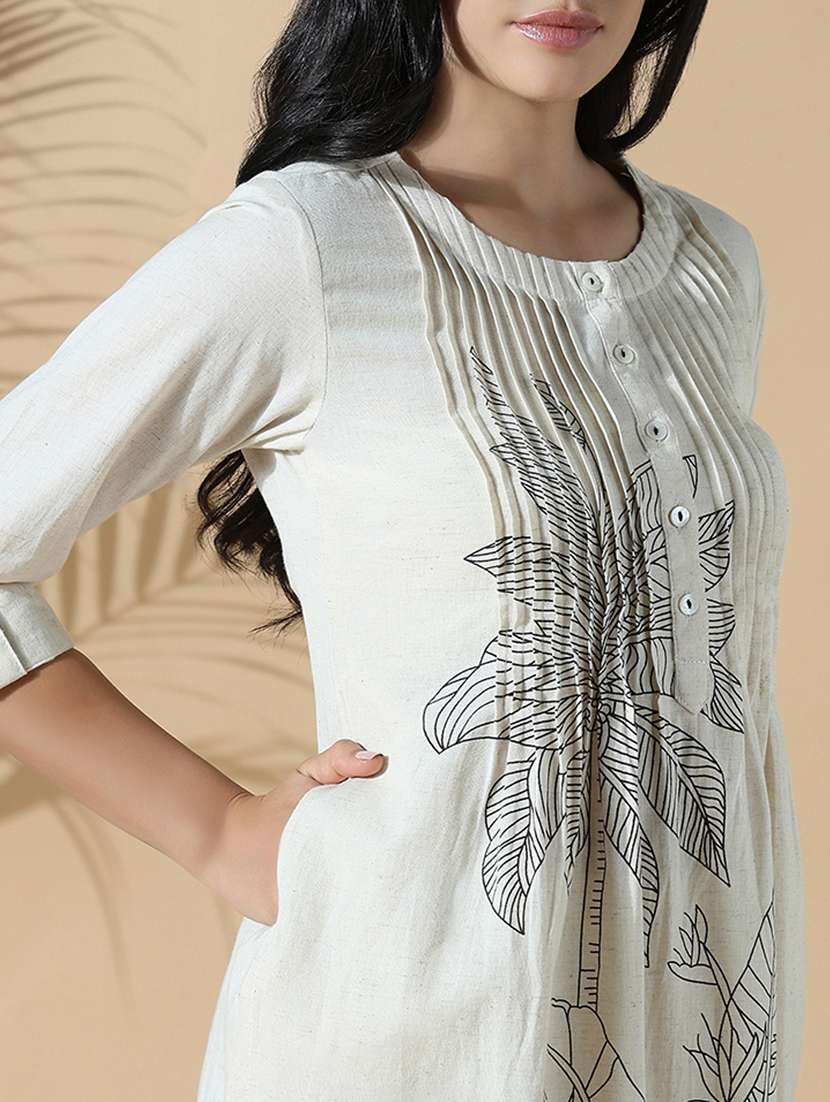 women off white three quarter sleeve kurta pant set - 21842956 -  Standard Image - 5