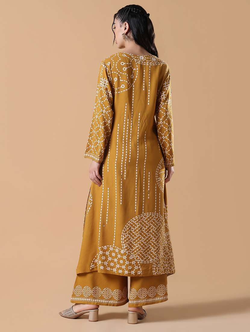 women mustard long sleeve kurta palazzo set - 21842961 -  Standard Image - 3