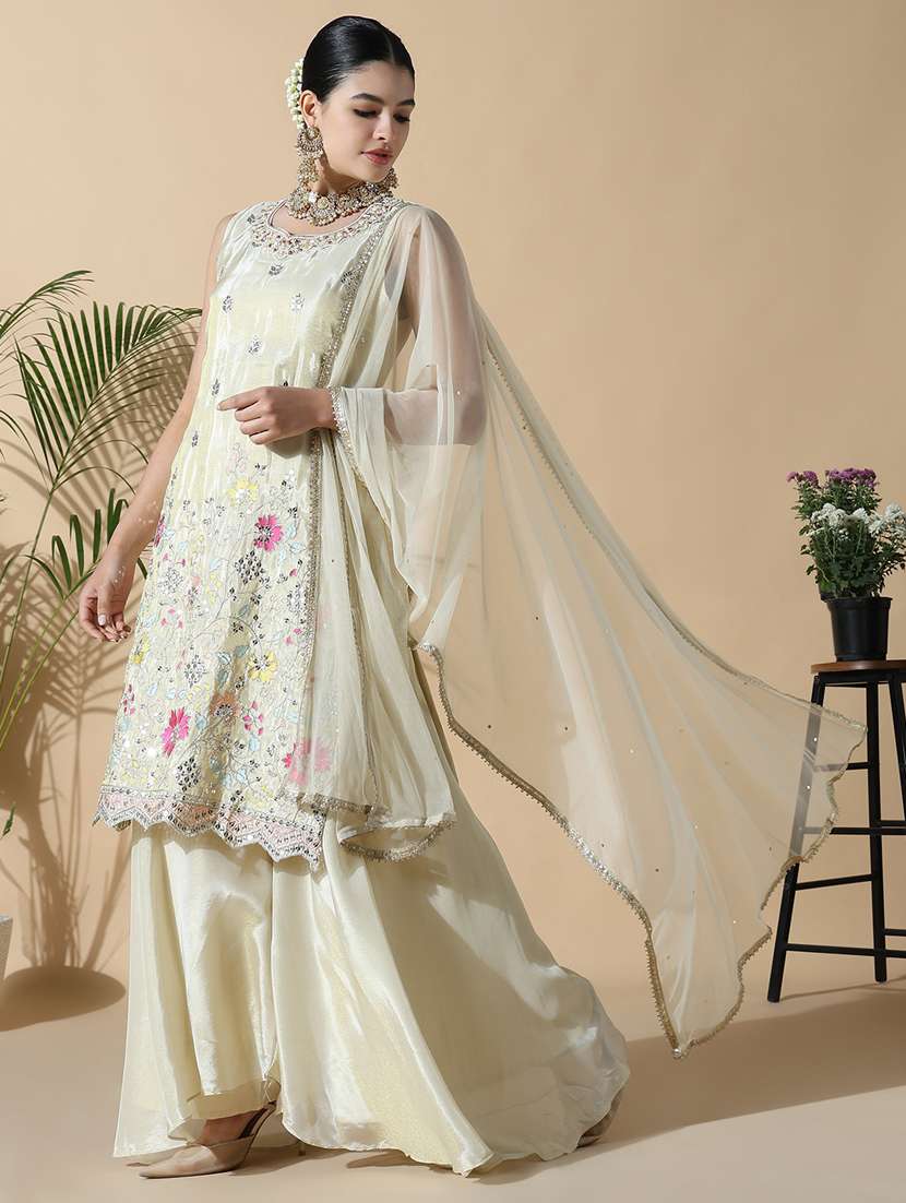 women embroidered sleeveless kurta palazzo set - 21842965 -  Standard Image - 3