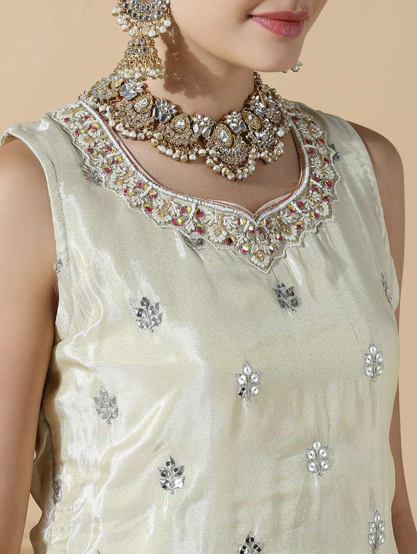 women embroidered sleeveless kurta palazzo set - 21842965 -  Standard Image - 5