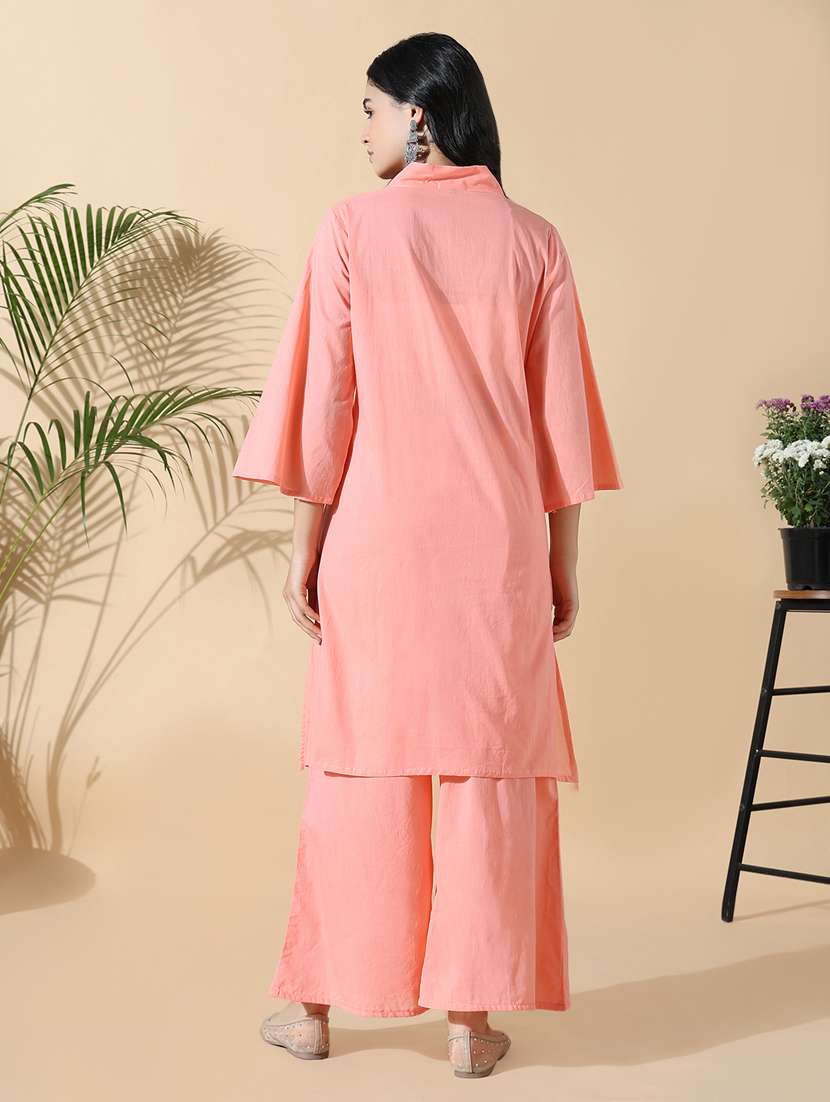 women peach embroidered kurta palazzo set  - 21842973 -  Standard Image - 3