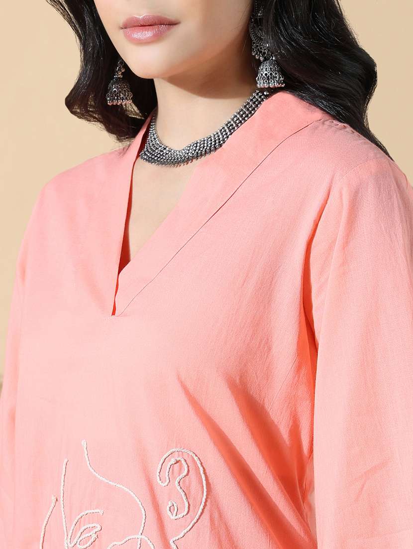 women peach embroidered kurta palazzo set  - 21842973 -  Standard Image - 5