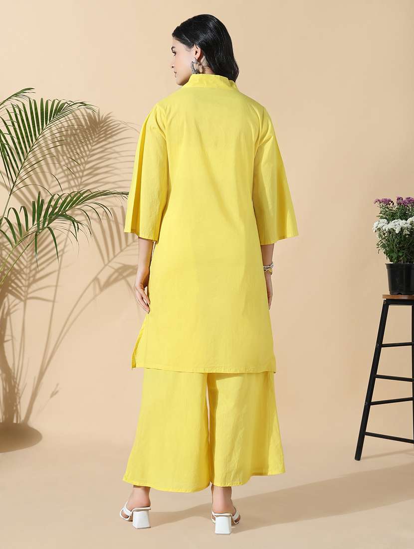 women yellow embroidered kurta palazzo set - 21842974 - Standard Image - 3