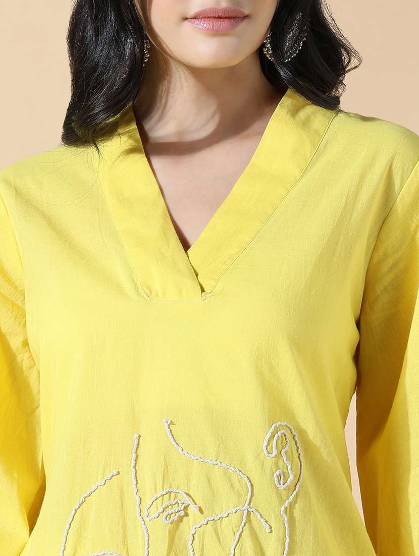 women yellow embroidered kurta palazzo set - 21842974 - Standard Image - 5