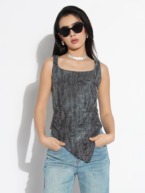 women self designed sleeveless hooded top - 21842990 - Standard Image - 0