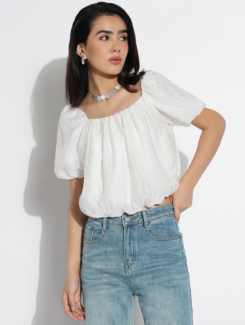 women embellished puff sleeves blouson top - 21842994 - Zoom Image - 0