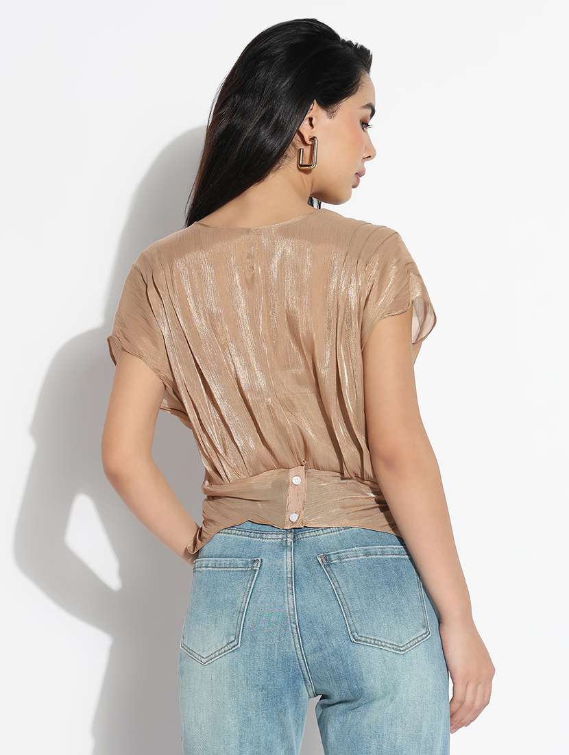 women solid overlap neck asymmetric top - 21842995 -  Standard Image - 3