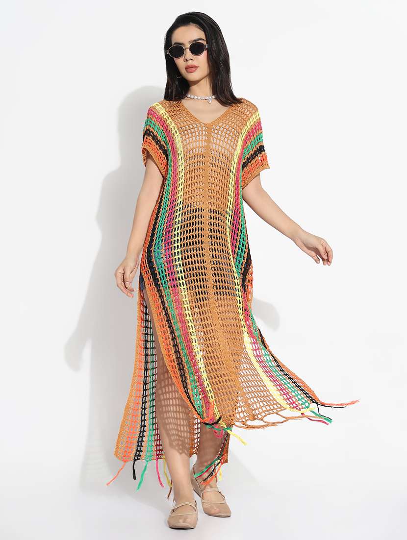 women self designed sheer crochet top