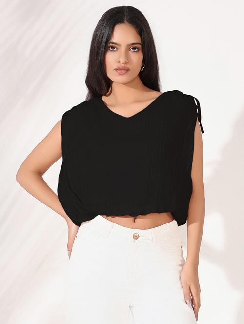 women solid sleeveless blouson top - 21843010 -  Standard Image - 0