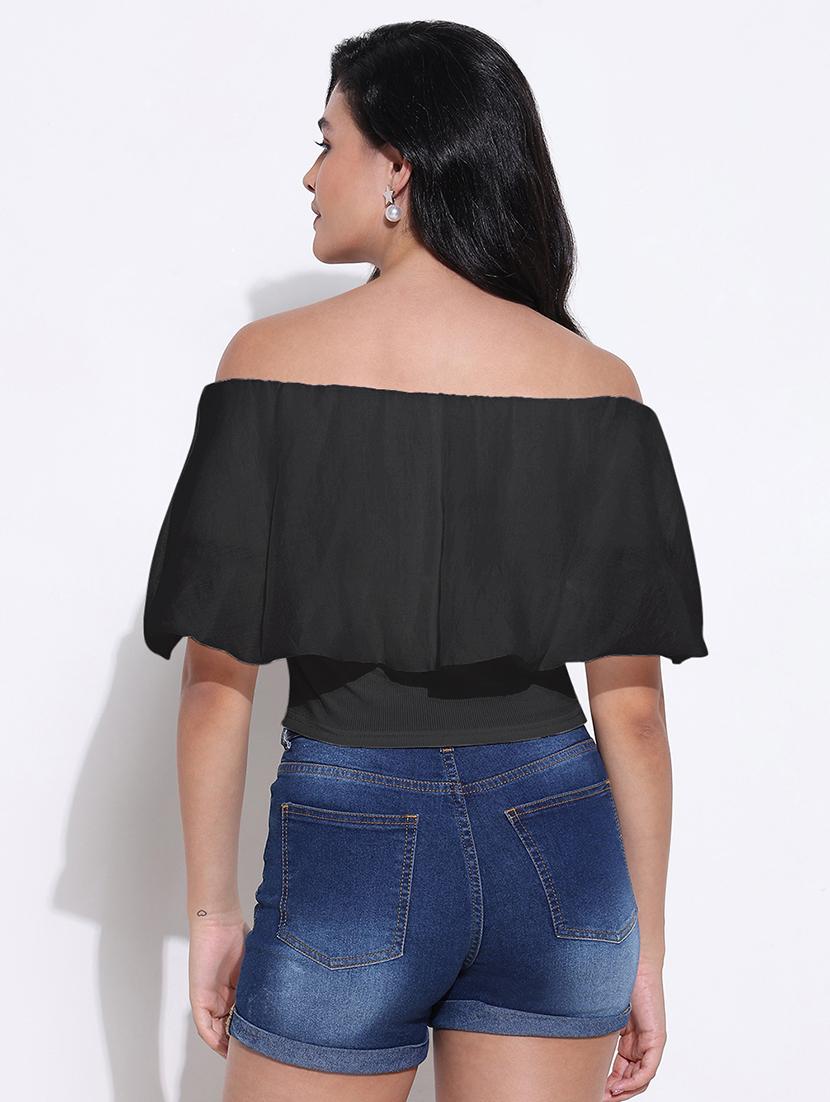women solid off shoulder crop top - 21843012 - Standard Image - 3