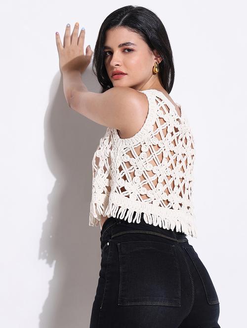 women sleeveless crochet crop top - 21843013 -  Standard Image - 0