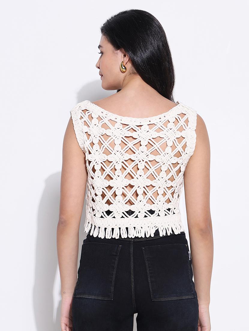 women sleeveless crochet crop top - 21843013 - Standard Image - 3
