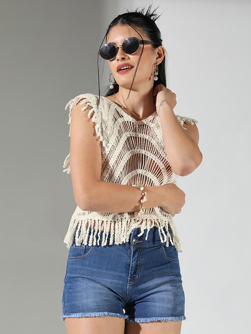 women sleeveless crochet crop top - 21843019 -  Zoom Image - 0