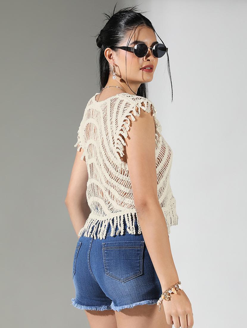 women sleeveless crochet crop top - 21843019 - Standard Image - 3