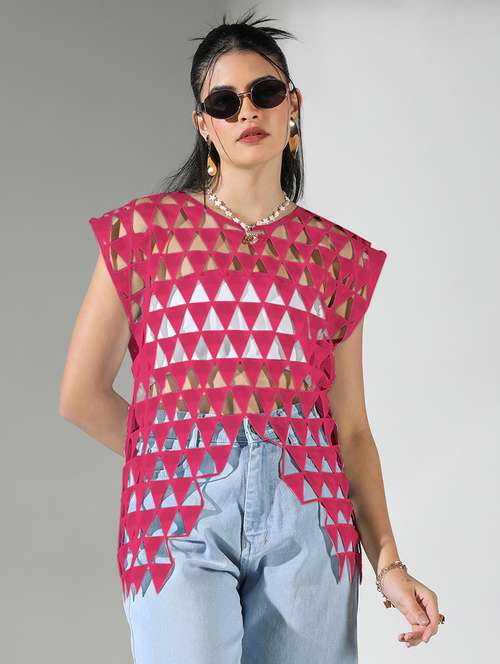 women solid sleeveless cut out detailed top - 21843020 - Standard Image - 0