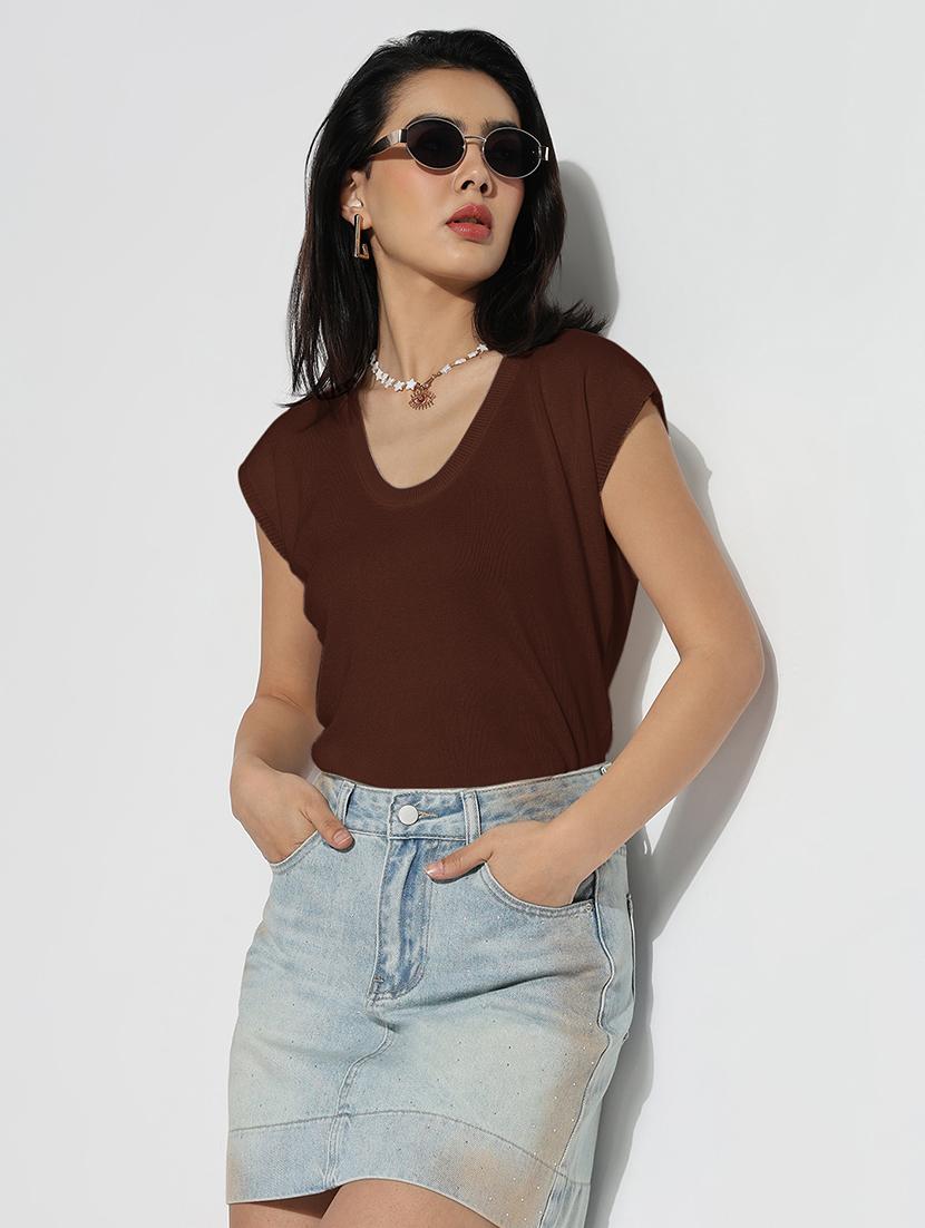 women solid cap sleeves regular top - 21843024 -  Zoom Image - 0