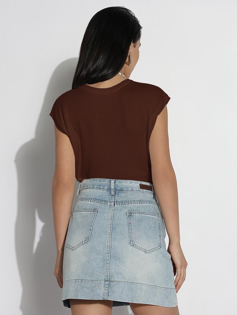 women solid cap sleeves regular top - 21843024 - Standard Image - 3