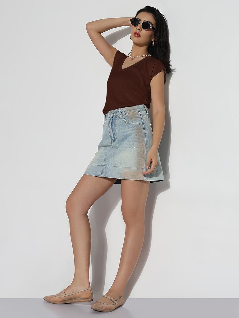 women solid cap sleeves regular top - 21843024 - Standard Image - 5