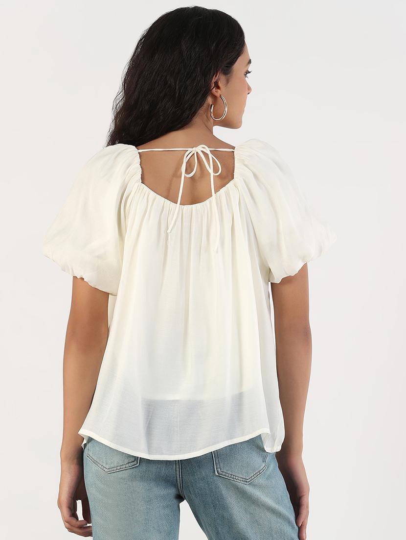 women solid puff sleeves regular top - 21843029 - Standard Image - 3