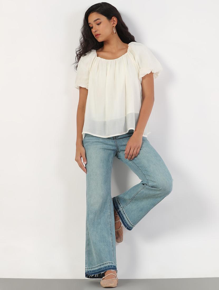 women solid puff sleeves regular top - 21843029 - Standard Image - 5