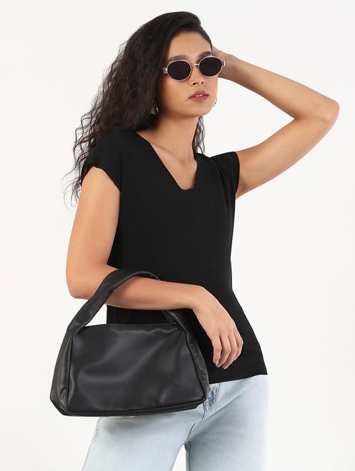 women solid cap sleeves regular top - 21843037 - Standard Image - 0