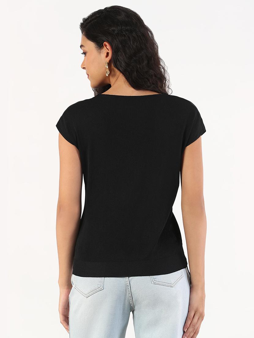 women solid cap sleeves regular top - 21843037 - Standard Image - 3