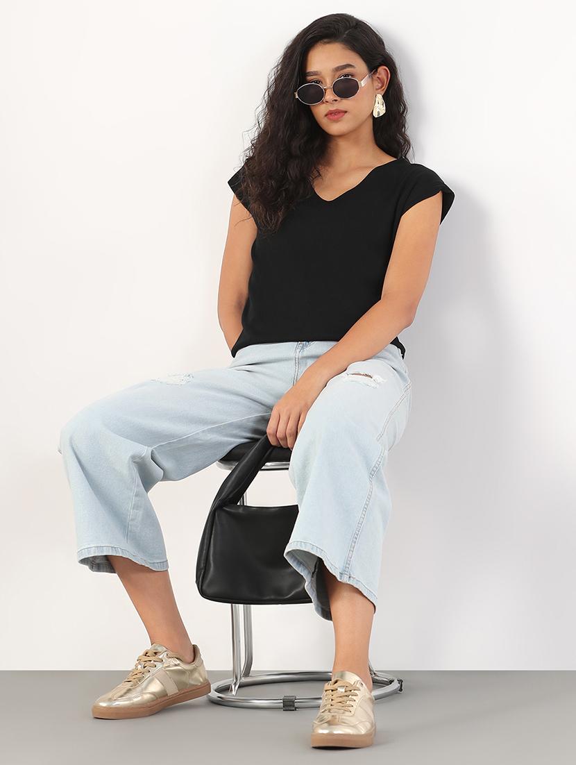 women solid cap sleeves regular top - 21843037 - Standard Image - 5