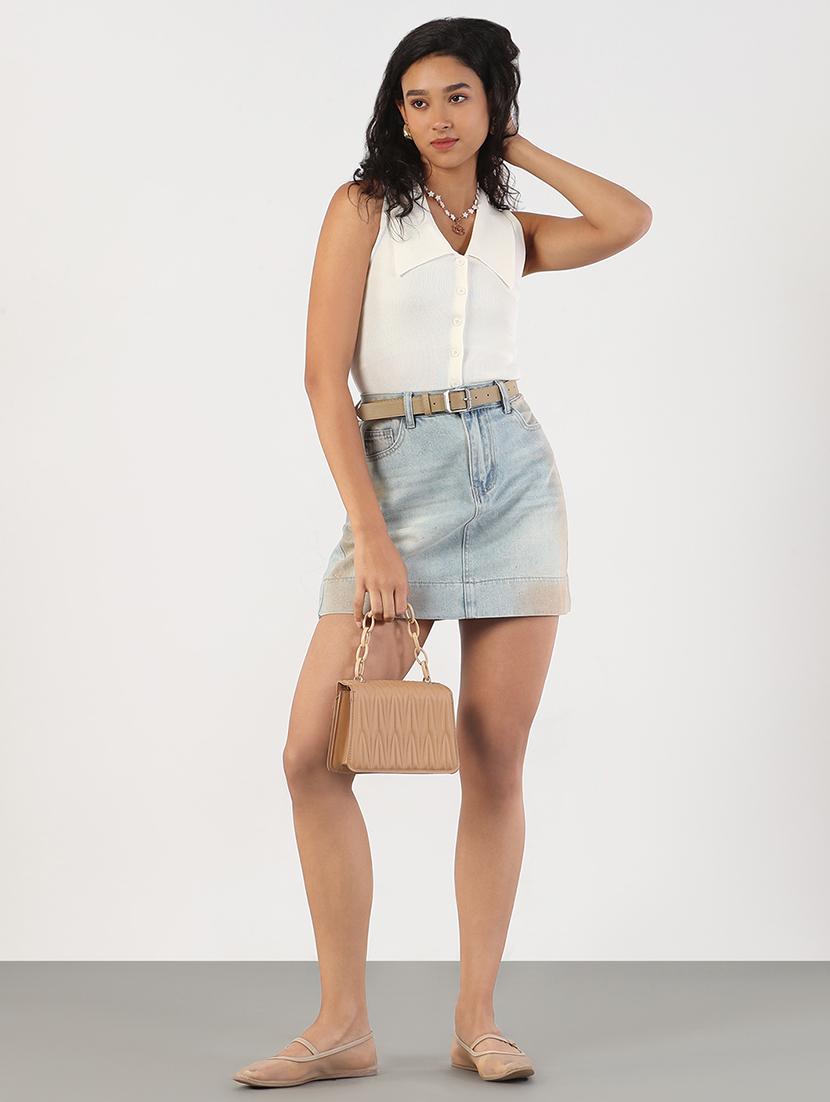 women solid sleeveless collared regular top - 21843043 - Standard Image - 5